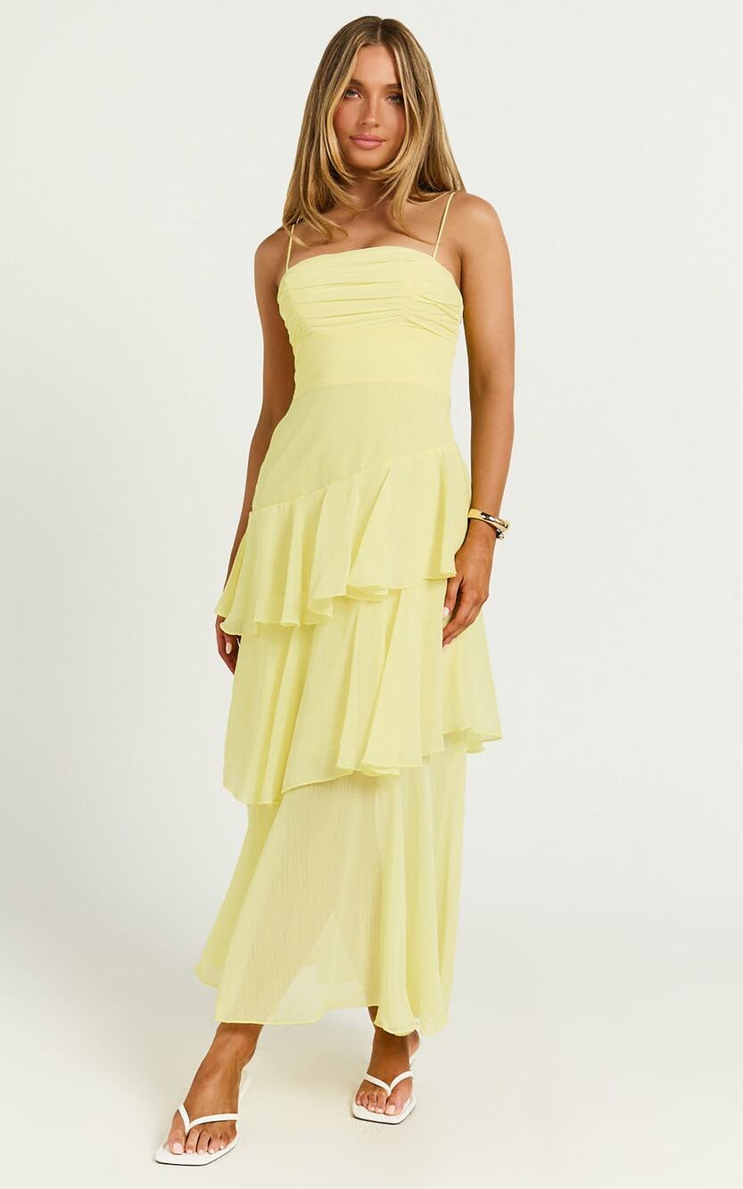 New Showpo Johanna Midi Dress Straight Neck Tiered Dress Size Small MSRP $99